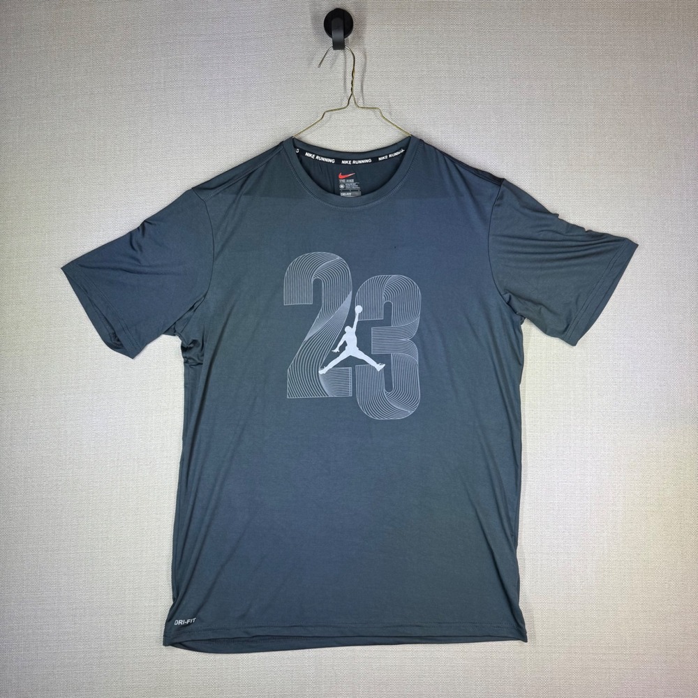 Nike Jordan Dri-FIT Gray Jumpman 23 Graphic Running T-Shirt Mens XL Athletic Cut